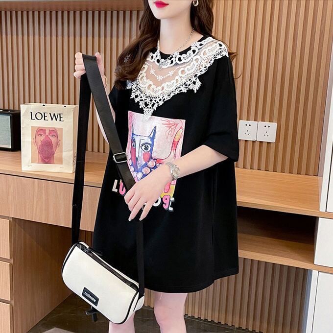 新商品 透かし彫り キュート レース 切り替え ゆったり 半袖Tシャツ＜F-8472＞