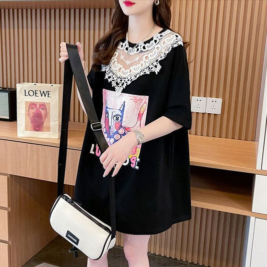 新商品 透かし彫り キュート レース 切り替え ゆったり 半袖Tシャツ＜F-8472＞