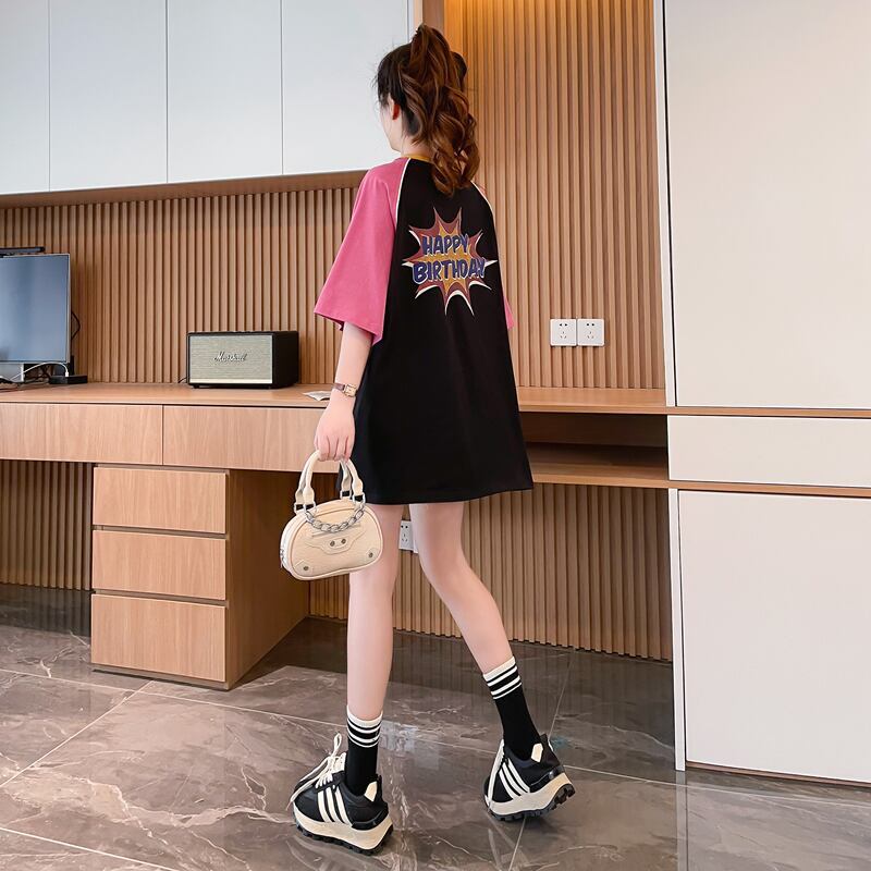 絶対欲しい プリント 個性派 切り替え 全2色 半袖 Tシャツ ＜F-8545＞