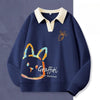 大人可愛いウサギちゃんロゴポロネック裏起毛スウェット全6色<F-4507>