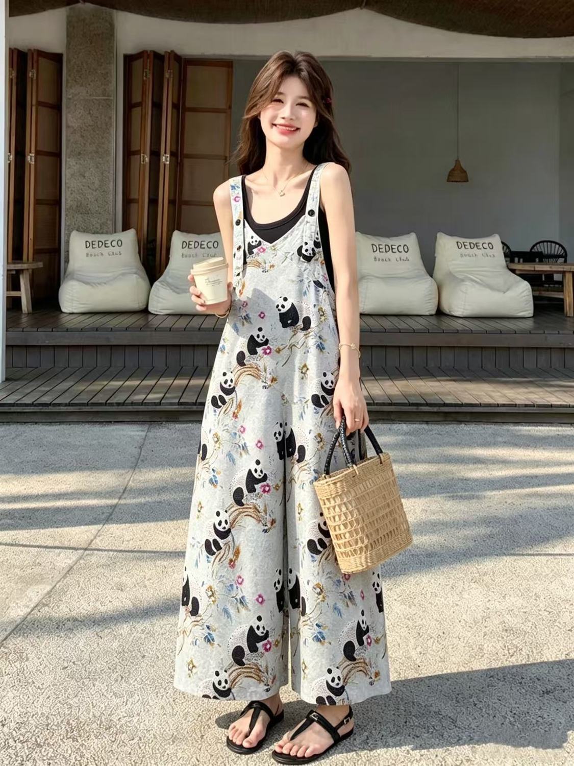 大人かわいい プリント Tシャツ & オールインワン セットアップ F-13301