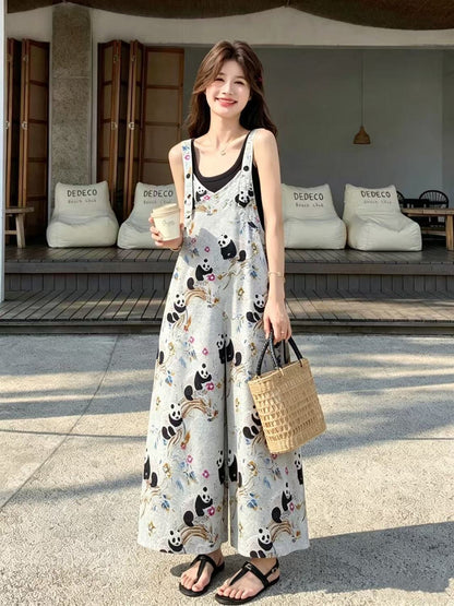 大人かわいい プリント Tシャツ & オールインワン セットアップ F-13301