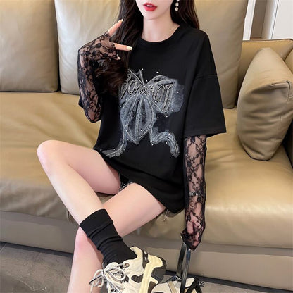 話題沸騰中 レイヤード風 美人度アップ ルーズ Tシャツ ＜F-8707＞