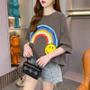 レインボースマイリーファッションオールマッチルーズ半袖Tシャツ<F-2860>