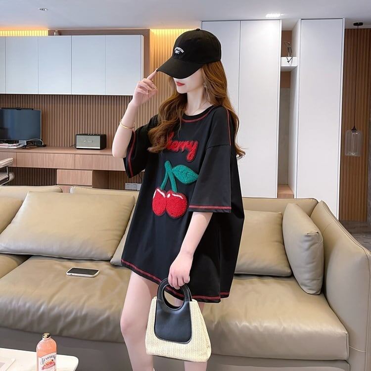 おすすめ新作 Tシャツ チェリー刺 ゆったり半袖＜F-2971＞