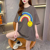 レインボースマイリーファッションオールマッチルーズ半袖Tシャツ<F-2860>