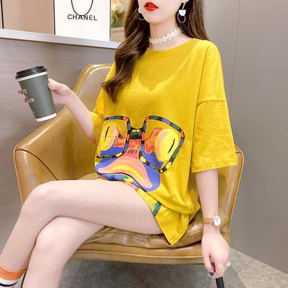 絶対流行 プリント ファッション ゆったり 全4色 半袖 Tシャツ＜F-11523＞