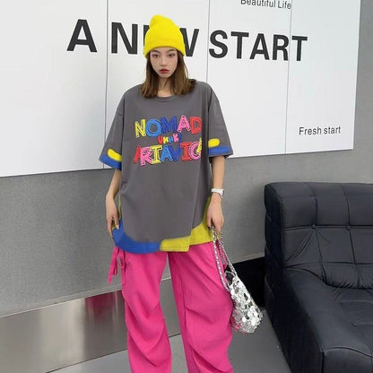 個性的なデザイン アバンギャルド 好感度満載 プリント 半袖Tシャツ カットソー＜F-8237＞