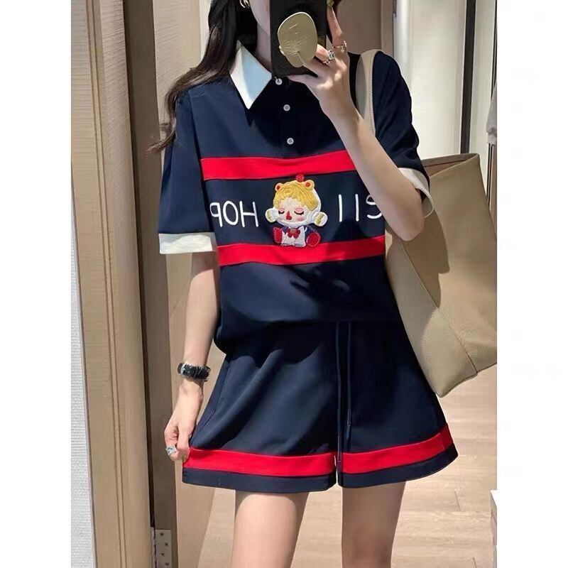数量限定 プリント切り替え カジュアル 半袖Ｔシャツⅹパンツセット全2色 <F-8665>