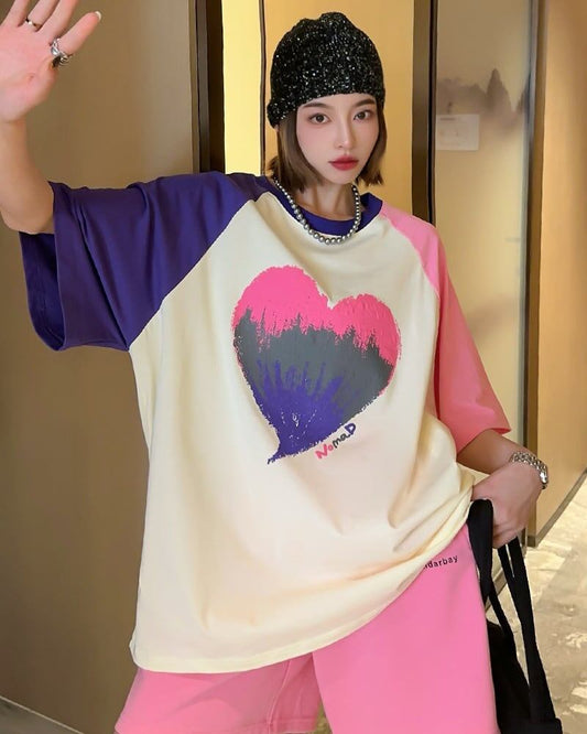 絶対欲しい プリント ロゴ カラーマッチング ゆったり 3色半袖Tシャツ＜F-8383＞