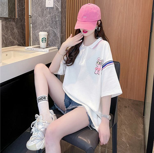 超人気 カジュアル 着回し力抜群 切り替え レース プリント全2色 半袖TシャツF-9039