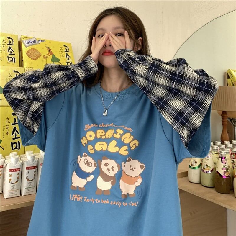 オシャレ度満点 ラウンドネック 個性的なデザイン カートゥーンプリント Tシャツ＜F-2257＞