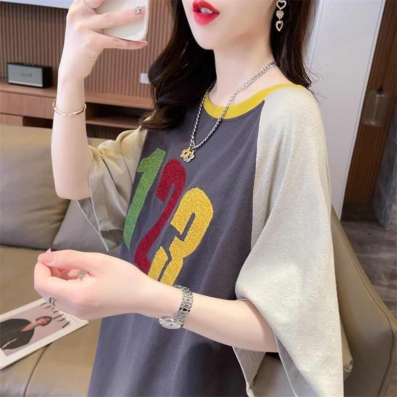 絶対欲しい   数字刺 Tシャツ ゆったり 半袖 ＜F-2896＞