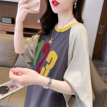 絶対欲しい   数字刺 Tシャツ ゆったり 半袖 ＜F-2896＞
