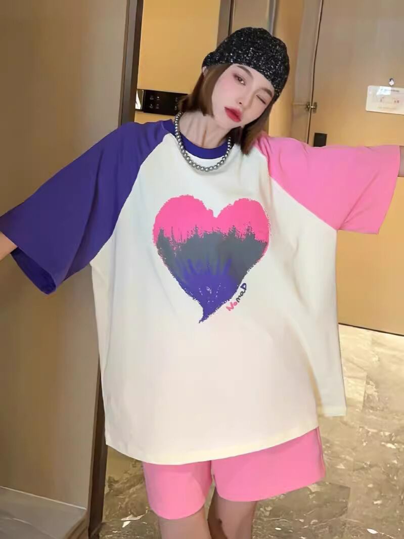 絶対欲しい プリント ロゴ カラーマッチング ゆったり 3色半袖Tシャツ＜F-8383＞