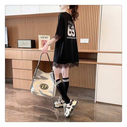 売り切れ必至 レース ファッション 切り替え ゆったり 半袖Tシャツ＜F-8480＞