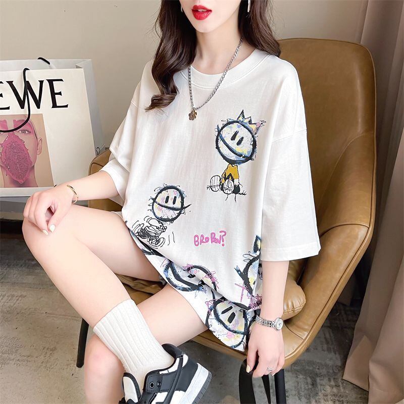 新商品 大人可愛い 大活躍 カジュアル キュートプリント 全2色 半袖Tシャツ＜F-8595＞