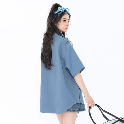 期間限定 ファッション 個性派 レイヤード風 切り替え プリント全3色 男女兼用 半袖TシャツF-9044