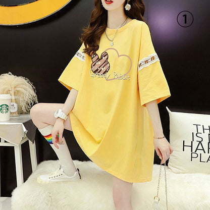 好感度UP リボン キュート プリント全3色 半袖Tシャツ カットソー ＜F-8555＞