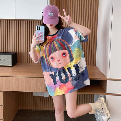 売り切れ必至 絞り染め ファッション プリント 半袖 Tシャツ＜F-8412＞