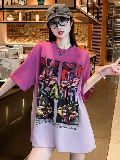 絶対欲しい グラデーション 特別デザイン プリント 半袖 Tシャツ <F-9053>