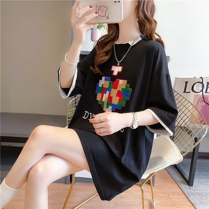 とてもデザイン性の高いモザイクエレメント半袖Tシャツ<F-2986>