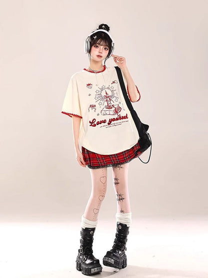 大人可愛い 早い者勝ち 絶対流行 カジュアル 2色選択 Tシャツ<F-11108>