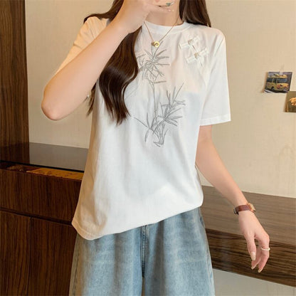 おすすめ 海外トレンド カジュアル モーダル 刺繍 半袖Tシャツ＜F-8476＞