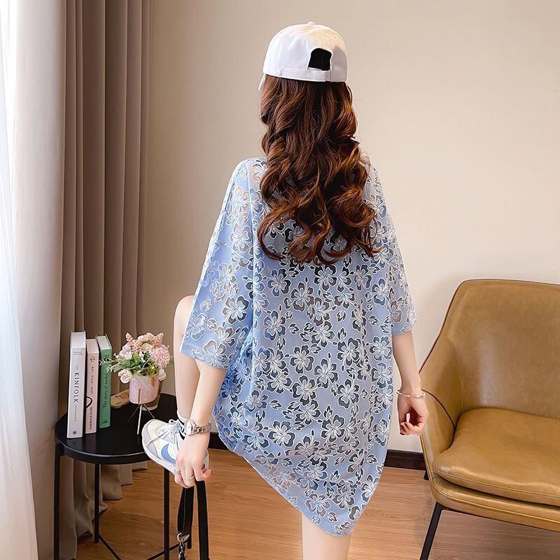 好感度UP ファッション カジュアル 透かし彫り 半袖Tシャツ<F-8458>
