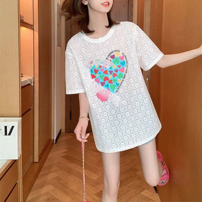 新商品 透かし彫り キュート ゆったり 半袖Tシャツ＜F-8422＞