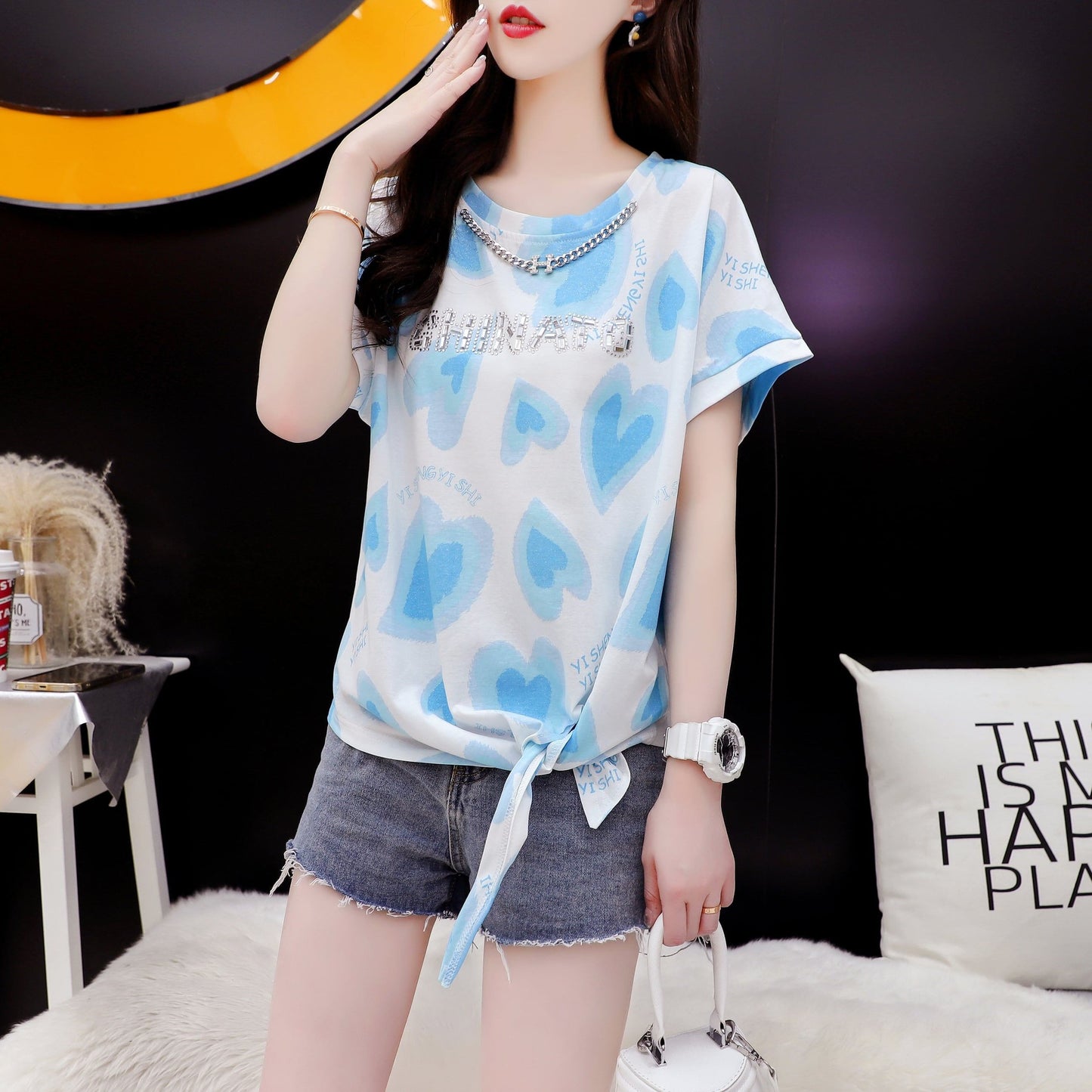ゆったり感アップ 3色選択可 オシャレ度満点 プリント Tシャツ カットソー＜F-3100＞