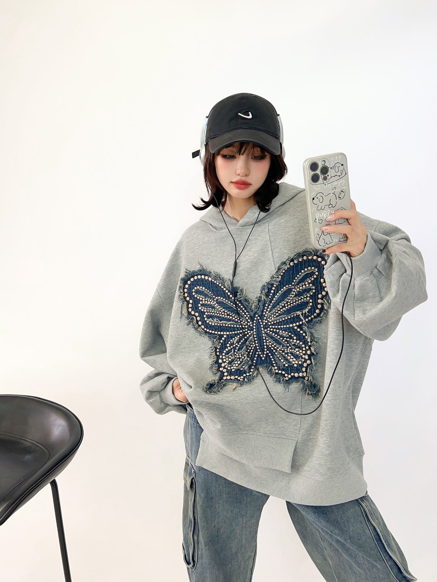 都市ファッショ デザイン オシャレ おしゃれ度高め 刺繍 ホットダイヤモンド カジュアル 3色選択 パーカーF-9290