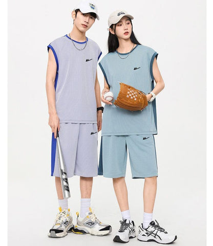 売り切れ必至 ファッション 超人気 男女兼用 ノースリーブＴシャツⅹパンツセット全5色<F-8754>