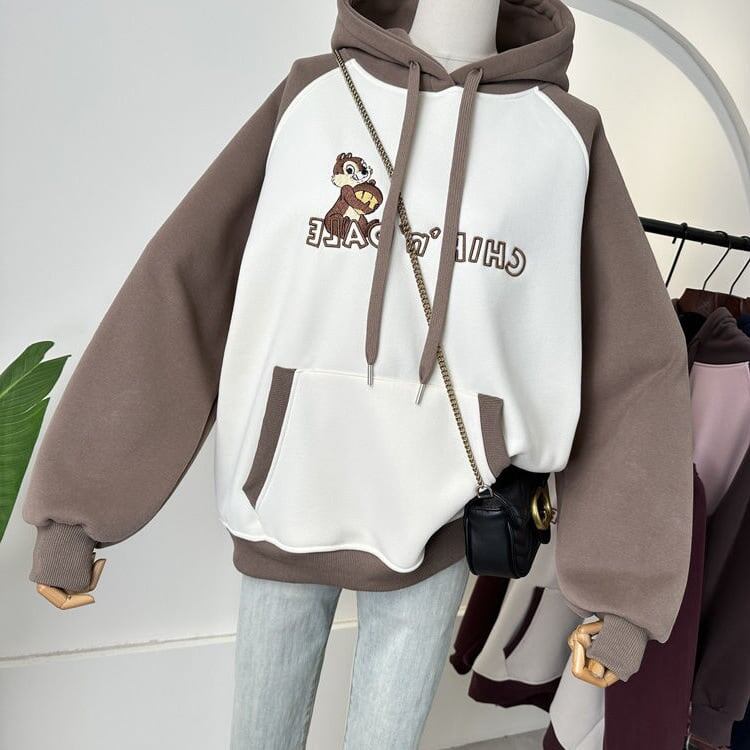 【裏起毛】韓国系  刺?ロゴ厚手ゆったりフード付きパーカ全3色 <F-4740>