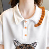 質感のいい   猫刺繍 Tシャツ ゆったり半袖 ＜F-2849＞