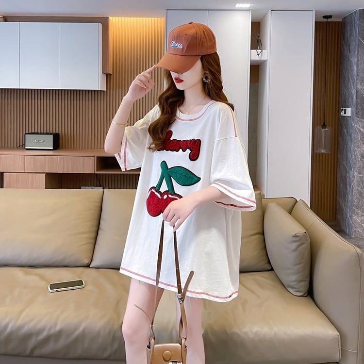 おすすめ新作 Tシャツ チェリー刺 ゆったり半袖＜F-2971＞
