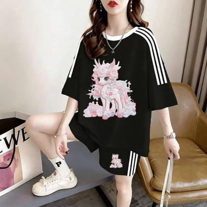 通気性 プリント Tシャツ＋パンツ セットアップ F-13240