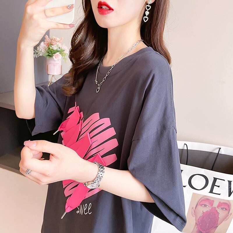 柔らかくて優しい印象 ゆったり ファッション感満々 ロング丈 3色半袖Tシャツ＜F-9206＞