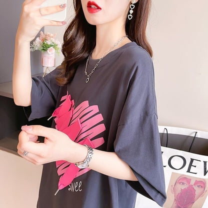 柔らかくて優しい印象 ゆったり ファッション感満々 ロング丈 3色半袖Tシャツ＜F-9206＞