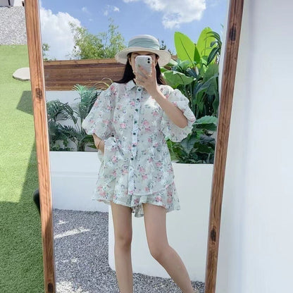 新商品 花柄 大人可愛い シャツ＋ショートパンツ セットアップ＜F-9001＞