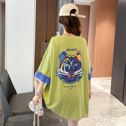 韓国系   ラウンドネック Tシャツ 三色 ゆったり半袖＜F-3011＞