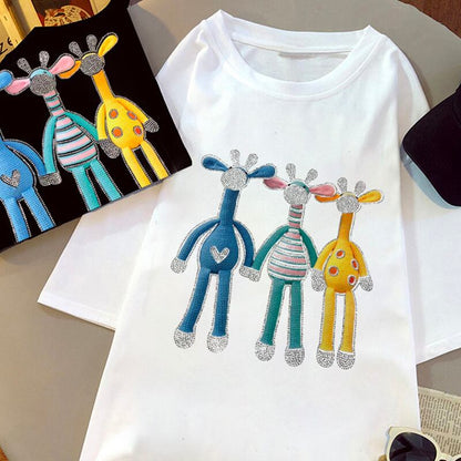 活躍する優秀アイテム ホットダイヤモンド 高見えデザイン 全2色 半袖Tシャツ<F-9250>