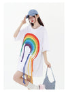 好感度UP 虹ロゴ タッセル ゆったり Tシャツ 全2色 ユニセックス半袖F-4863