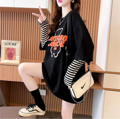 絶対流行 カジュアル アバンギャルド レイヤード風 プリント全3色 Tシャツ＜F-9587＞
