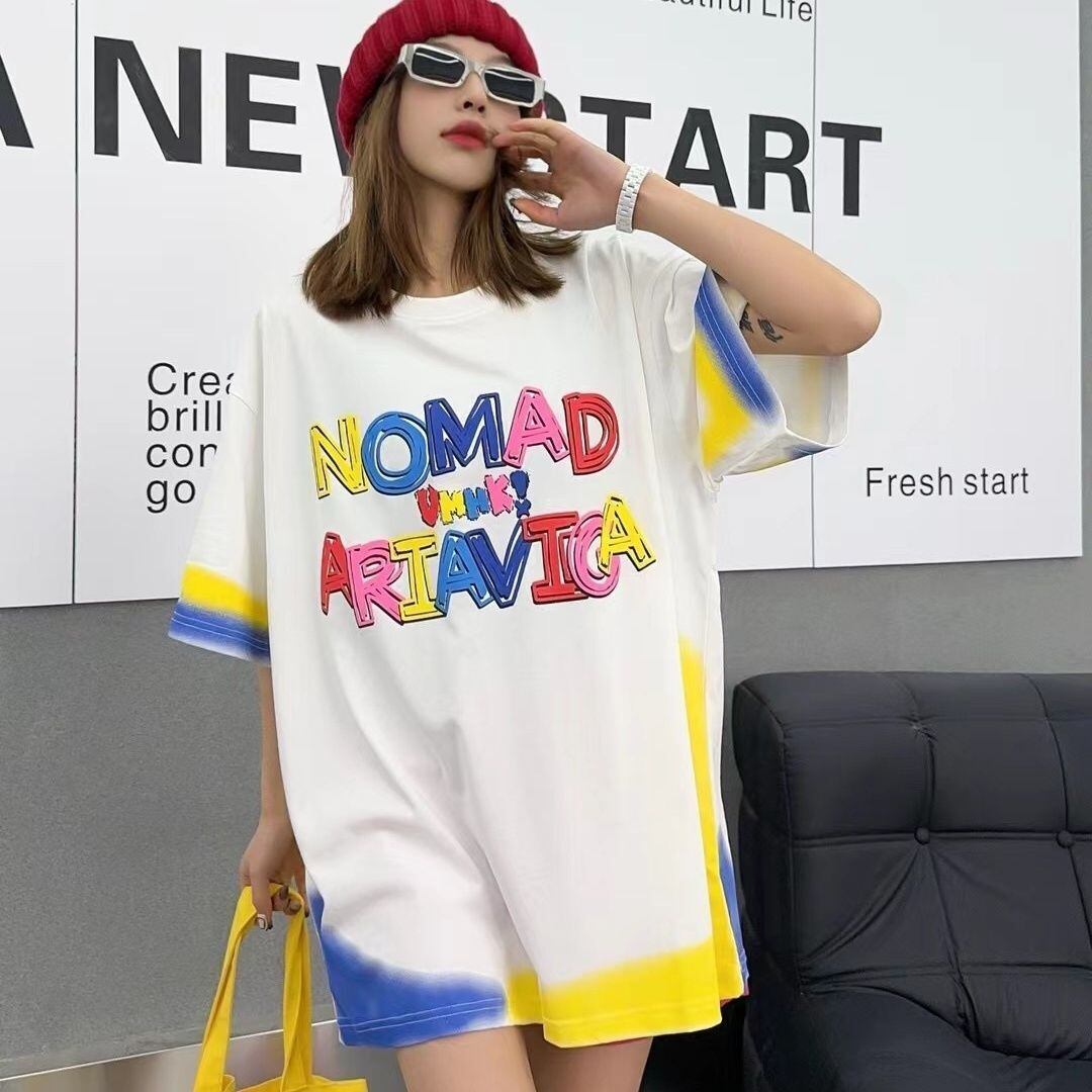 個性的なデザイン アバンギャルド 好感度満載 プリント 半袖Tシャツ カットソー＜F-8237＞