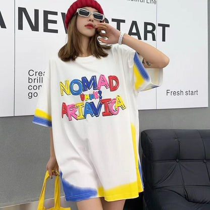 個性的なデザイン アバンギャルド 好感度満載 プリント 半袖Tシャツ カットソー＜F-8237＞