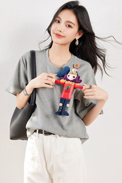 超人気 目を奪われる 流行新作 ぬいぐるみ付 半袖Tシャツ<F-9273>