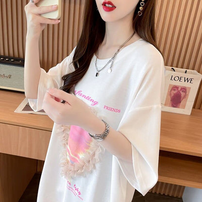 絶対欲しい プリント ロゴ ゆったり 3色半袖Tシャツ＜F-8315＞