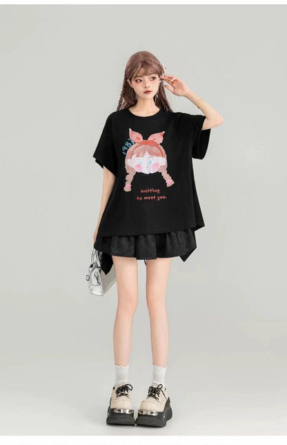 着回し力抜群 ゆったり ファッション感満々 ロング丈 2色半袖Tシャツ＜F-11068＞