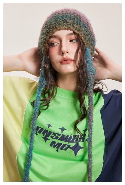 タイドブランドデザインセンス配色レトロプリントコットンTシャツ<F-2899>